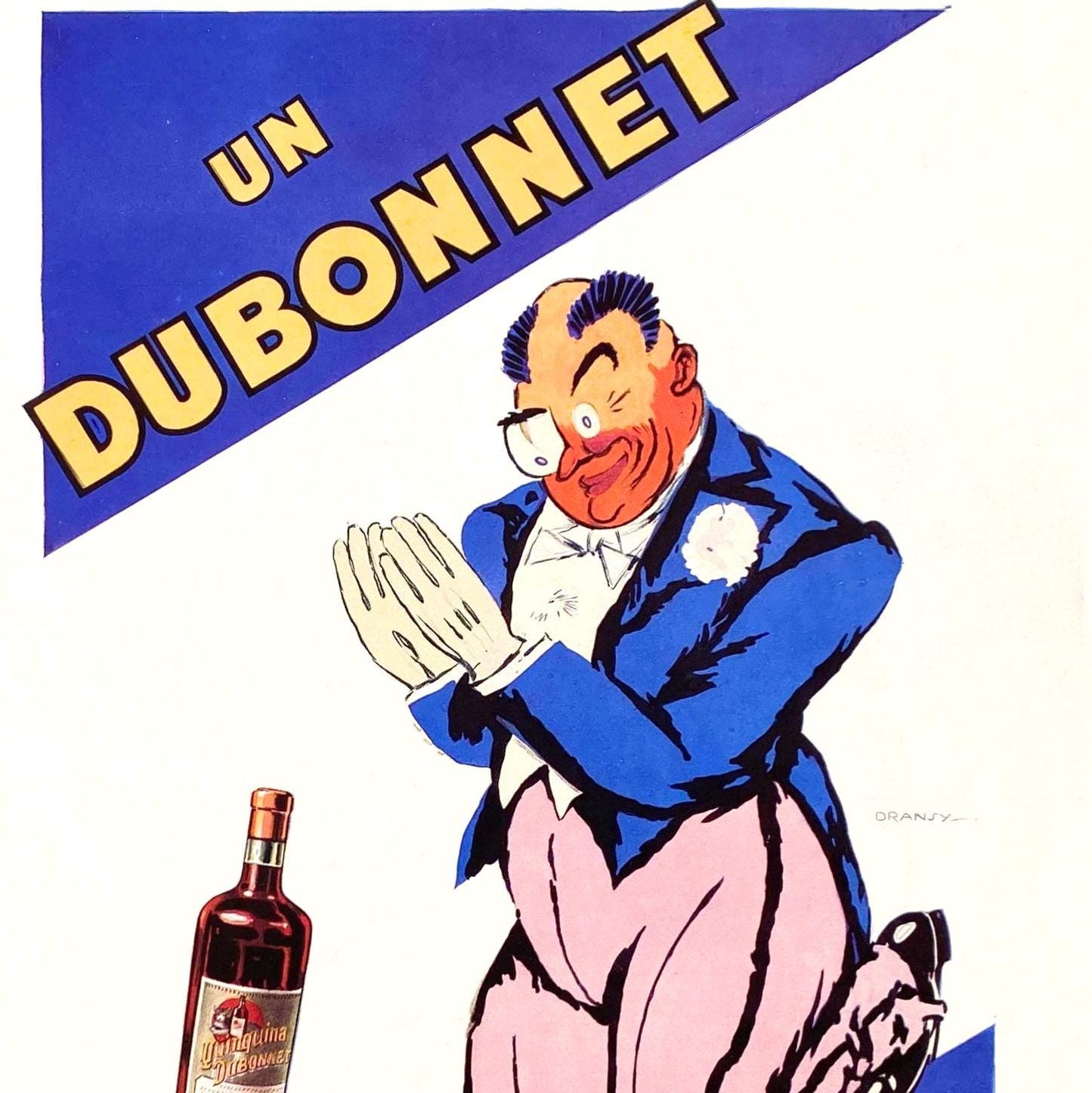 Authentic 1930s French Vintage Dubonnet Aperitif Funny Advertisement Poster signed Drancy