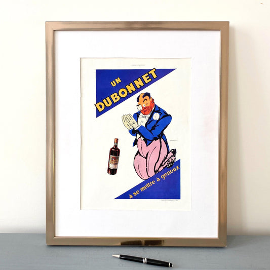 Authentic 1930s French Vintage Dubonnet Aperitif Funny Advertisement Poster signed Drancy