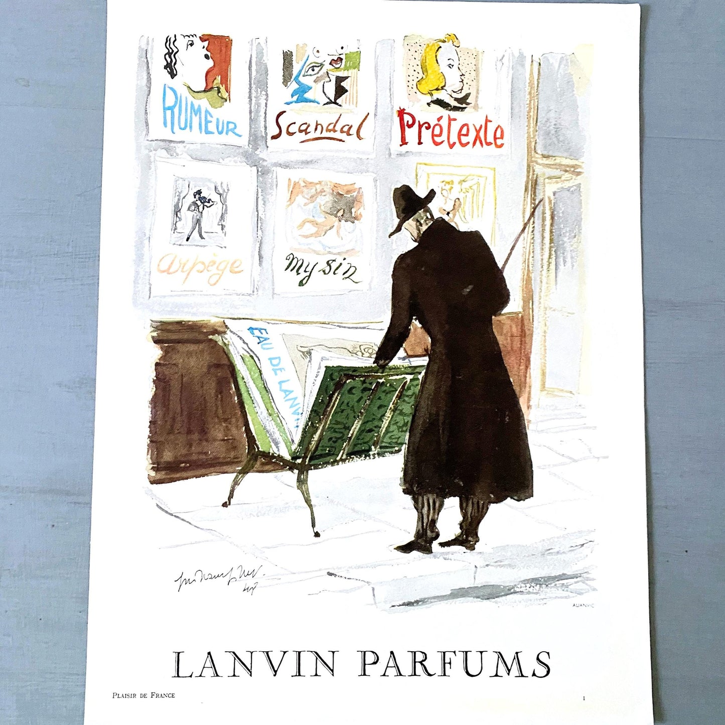 Rare Original 1950s Vintage Lanvin Perfume Ad Print: Parisian Scene Wall Art