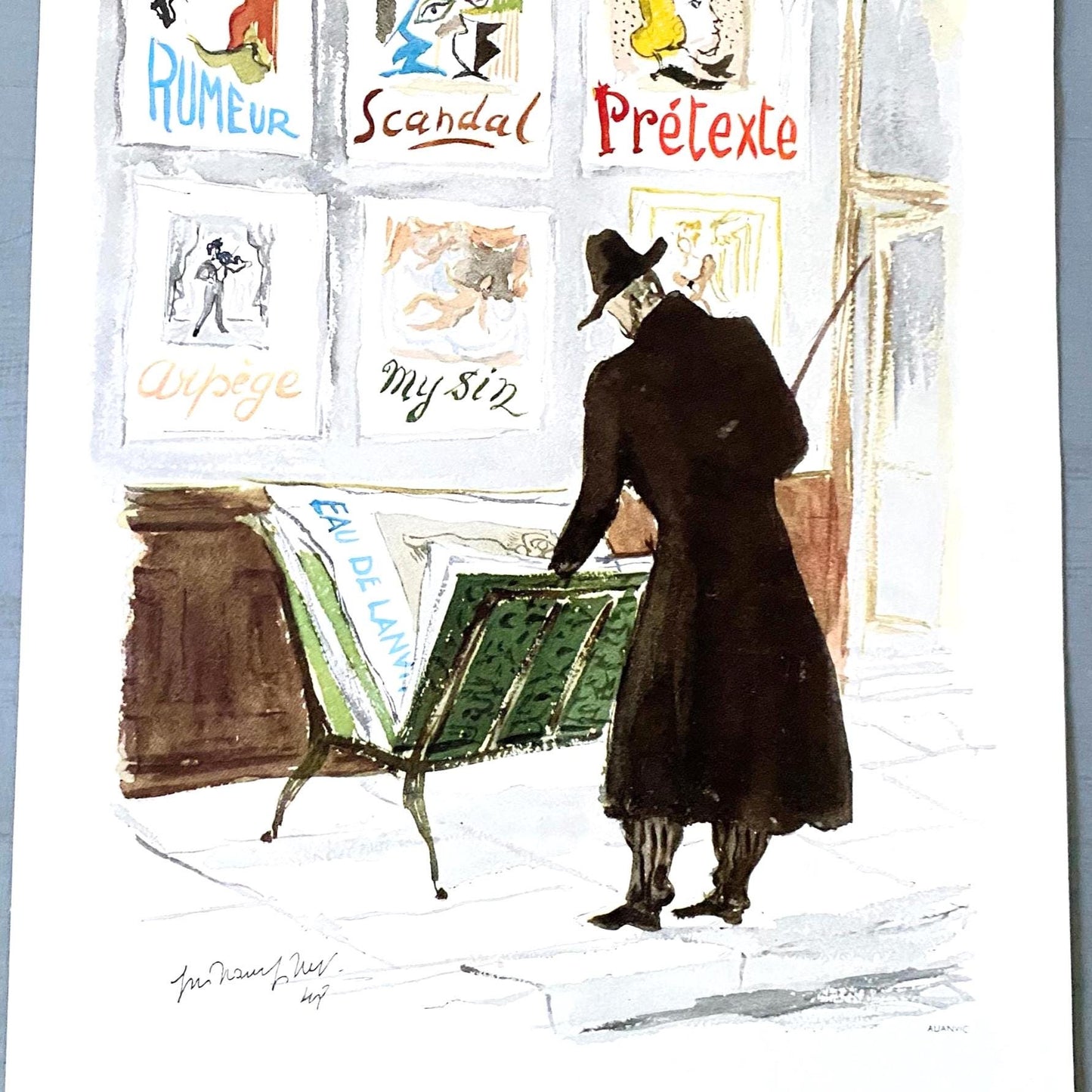 Rare Original 1950s Vintage Lanvin Perfume Ad Print: Parisian Scene Wall Art