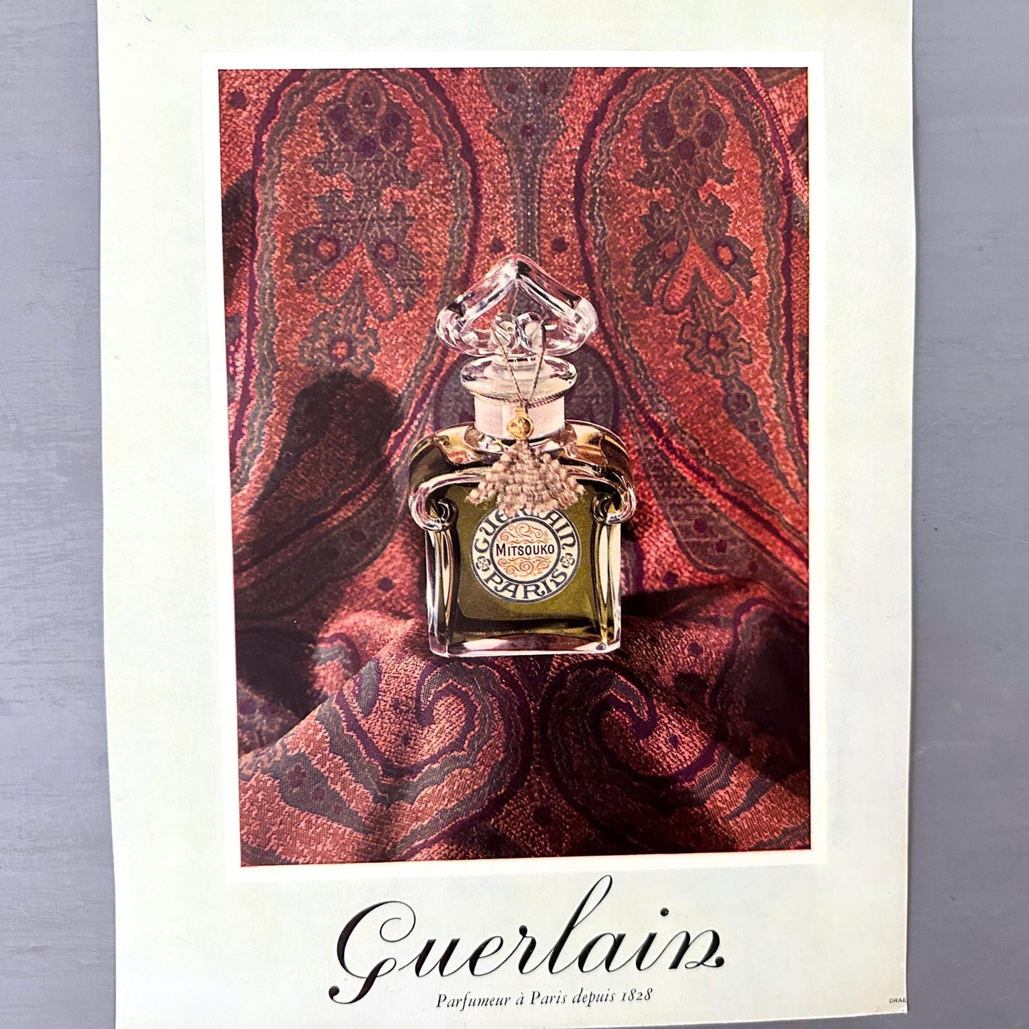 Authentic Vintage Guerlain Perfume Ad Print - Original Page from French Magazine