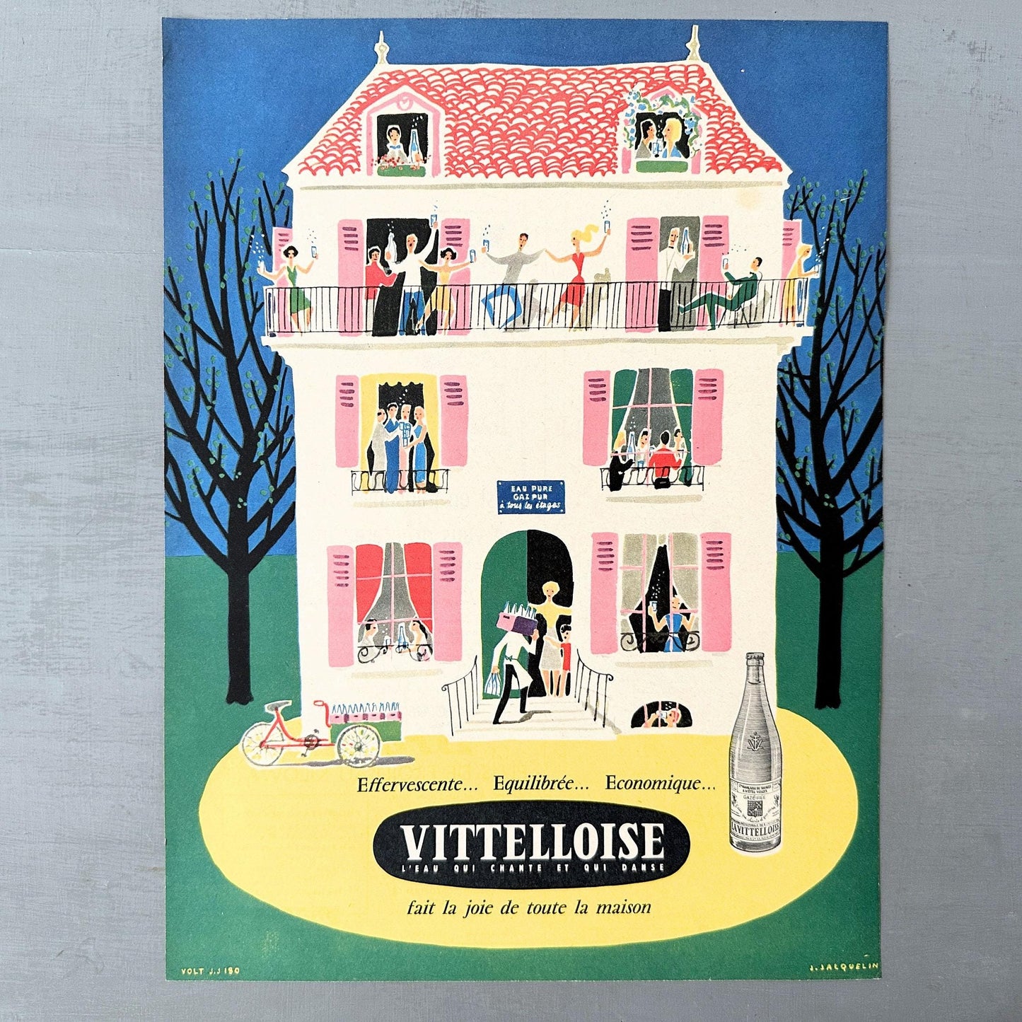 Authentic 1950s Vintage Vittelloise Mineral Water Advertisement Print: French Beverage Poster