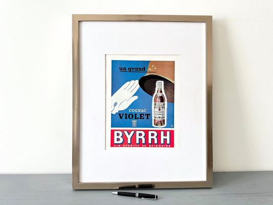 1930s Vintage Byrrh Cognac Wall Art Poster, Authentic French Alcohol Home Bar or Kitchen Wall Decor