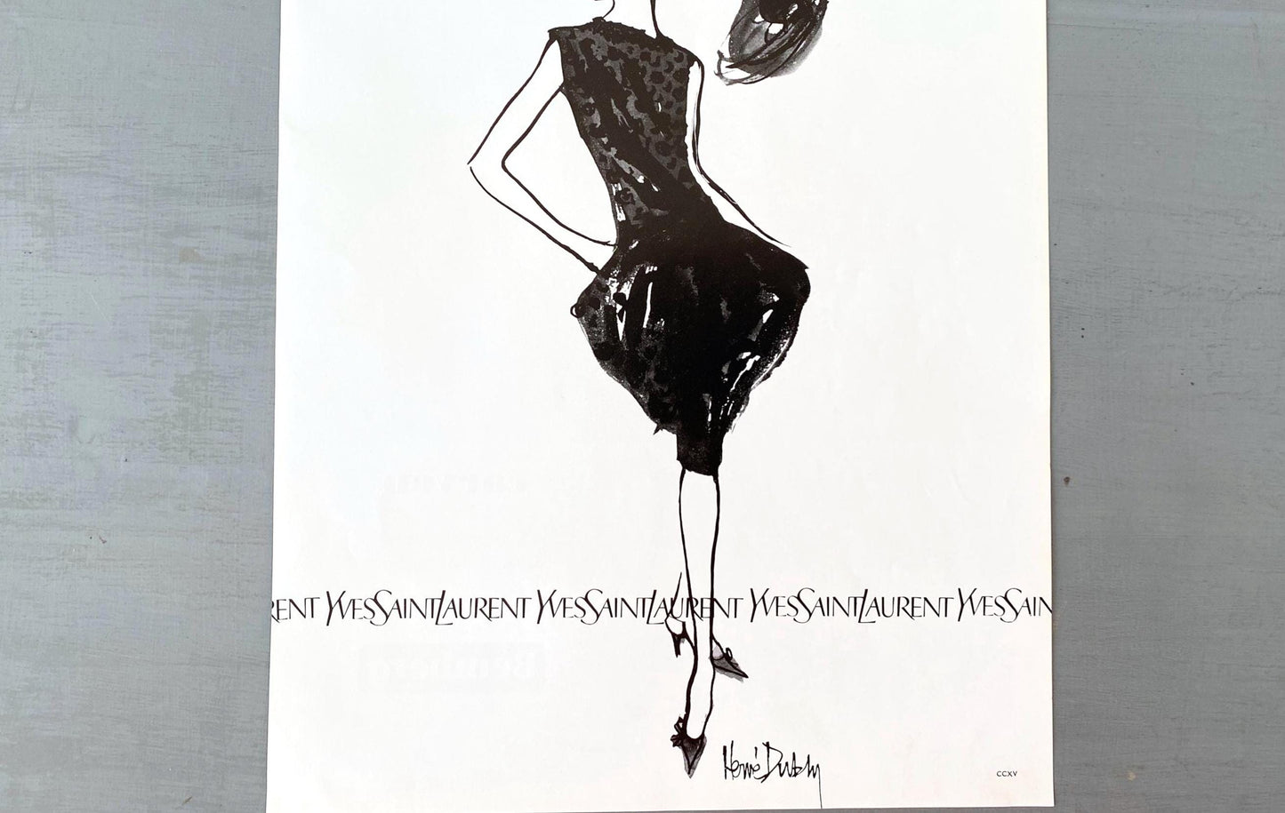 Authentic 1950s Vintage Yves Saint Laurent Fashion Illustration Poster: French Haute Couture Magazine Print