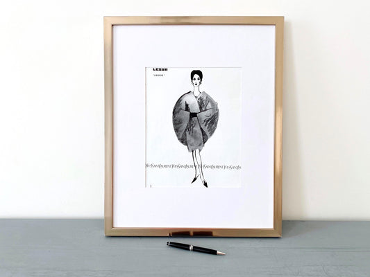 Authentic 1950s Vintage Yves Saint LaurentHaute Couture Illustration Poster: French Fashion Magazine Print