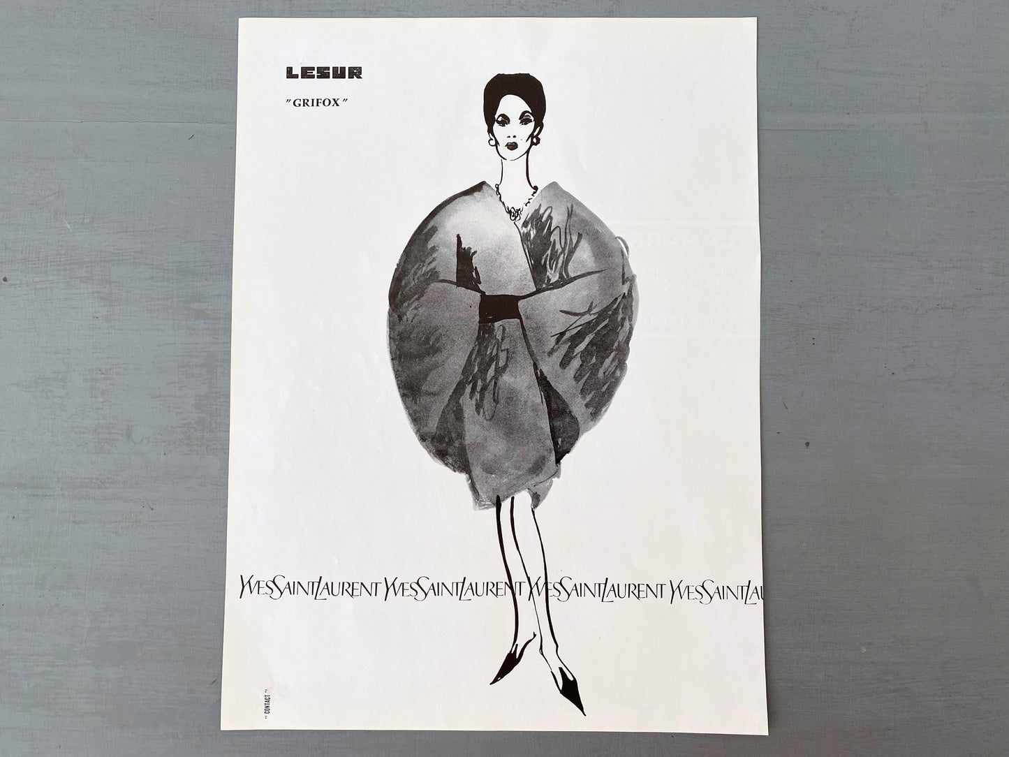 Authentic 1950s Vintage Yves Saint LaurentHaute Couture Illustration Poster: French Fashion Magazine Print