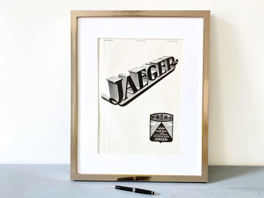 Authentic 1930s Vintage Jaeger Swiss Watch Ad Print: French Minimalist Man Cave Wall Decor