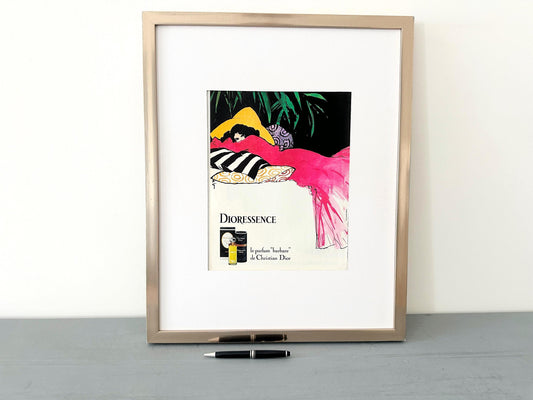 Authentic 1980s  Vintage Dior Perfume Bottle Advertisement Poster by Rene Gruau - Original Magazine Page