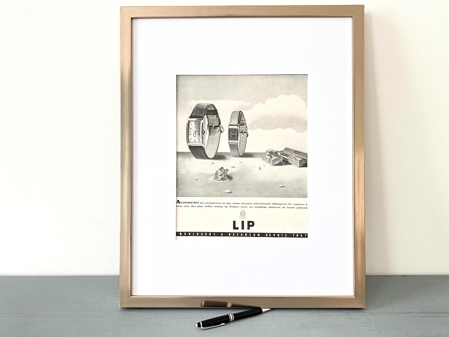 Authentic 1940s Vintage French Lip Watch Ad Poster, Original Surrealism Wall Art Print