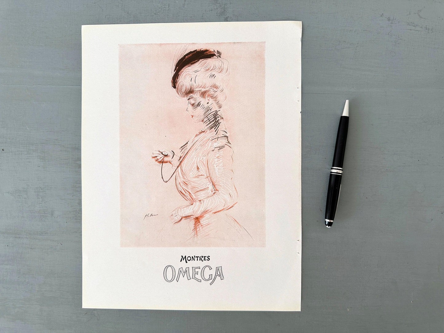 Authentic 1950s Vintage Omega Watch Ad Poster, Art Nouveau — Belle Epoque Wall Art Print