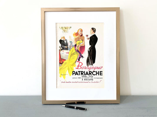 Original 1940s Vintage  Bourgogne Wine Ad Print: French Art Deco Boheme Wall Decor Poster