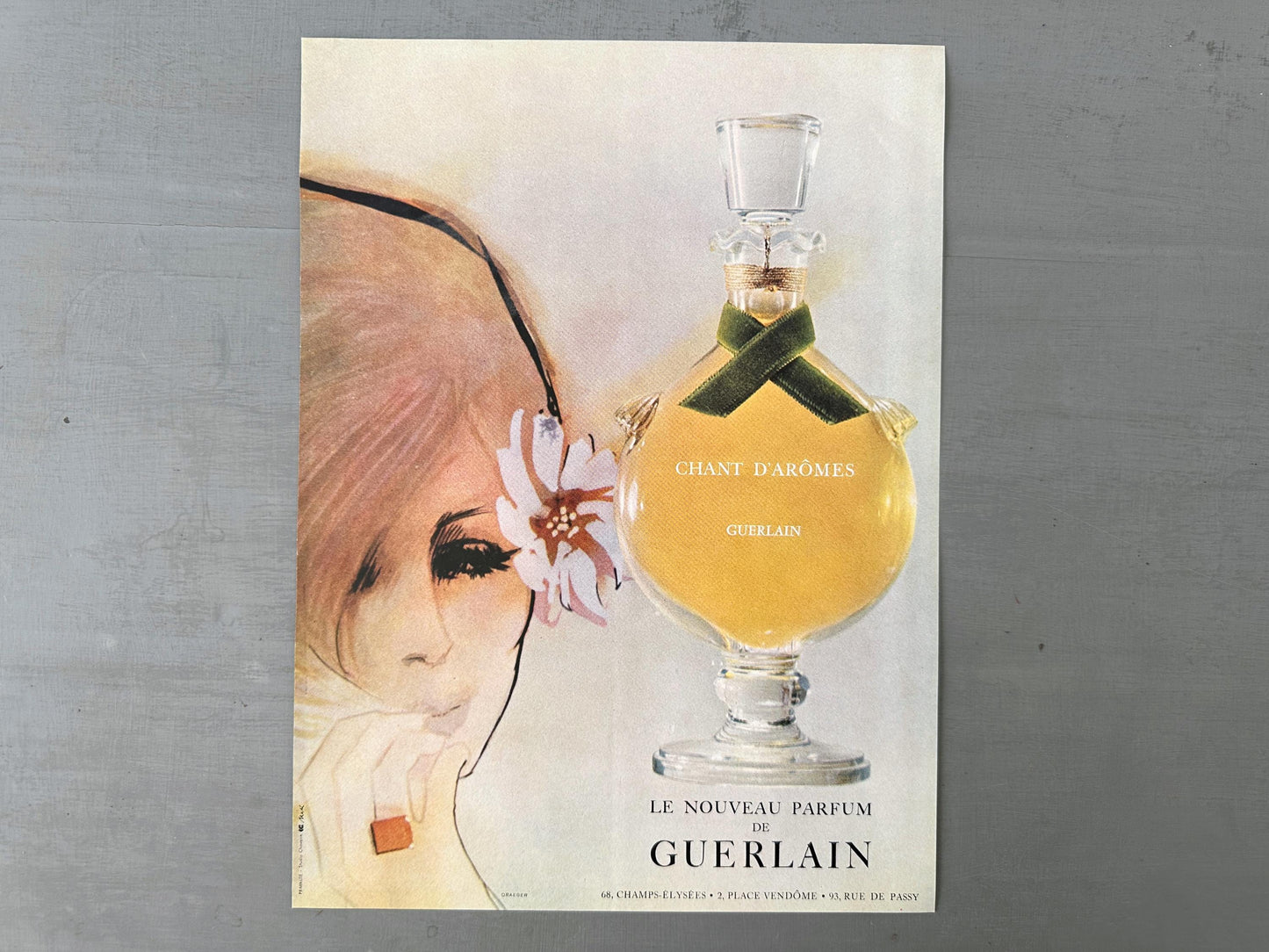 Original 1960s French Vintage Guerlain Perfume Ad Poster - Boheme Paris Woman Print
