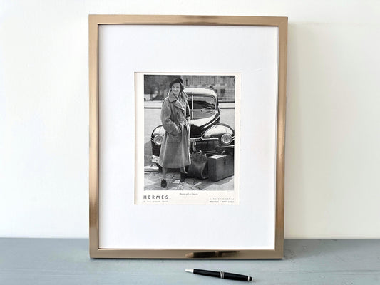 Authentic 1940s French Vintage Hermes Ad Print: Elegant Lady with Birkin Bag Poster Glamour Living Room Decor
