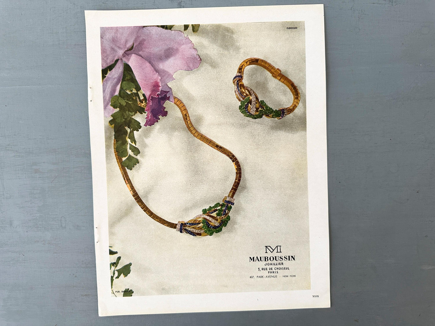 Authentic 1940s Mauboussin Jewellery  Ad Poster, Mid Century Modern Paris Luxury Brand Print
