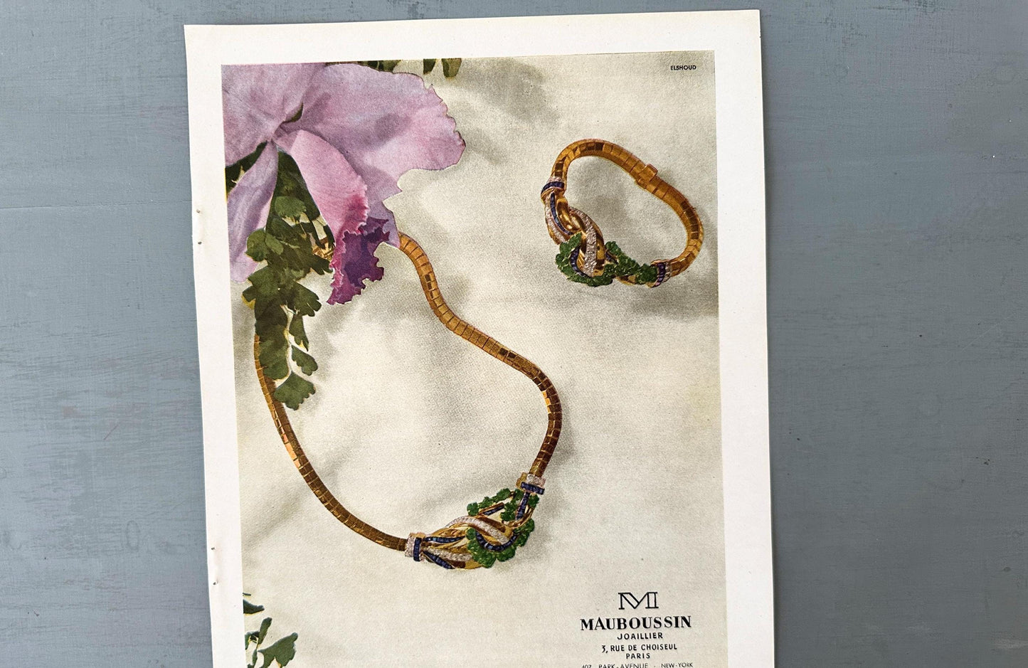 Authentic 1940s Mauboussin Jewellery  Ad Poster, Mid Century Modern Paris Luxury Brand Print
