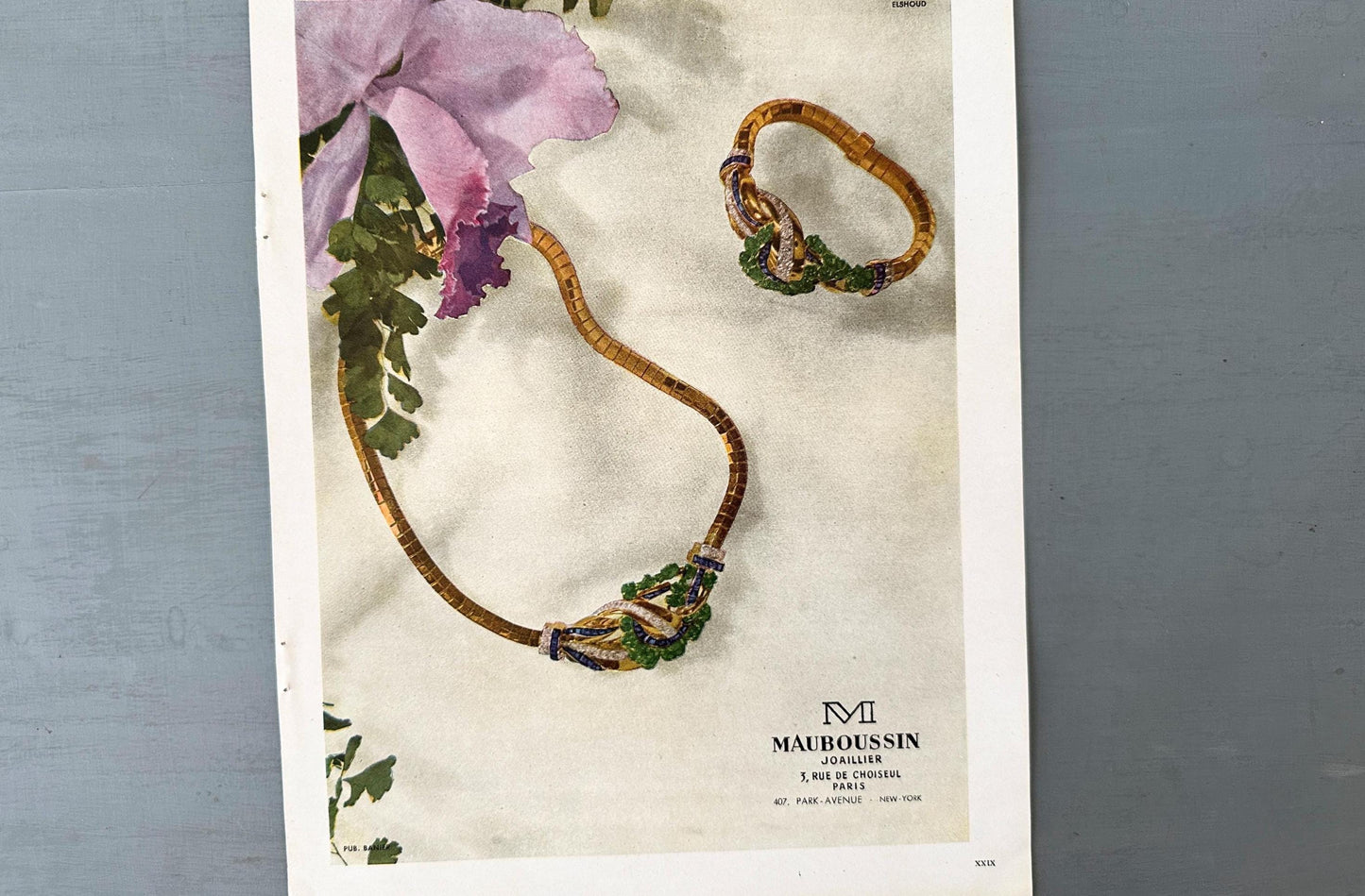 Authentic 1940s Mauboussin Jewellery  Ad Poster, Mid Century Modern Paris Luxury Brand Print