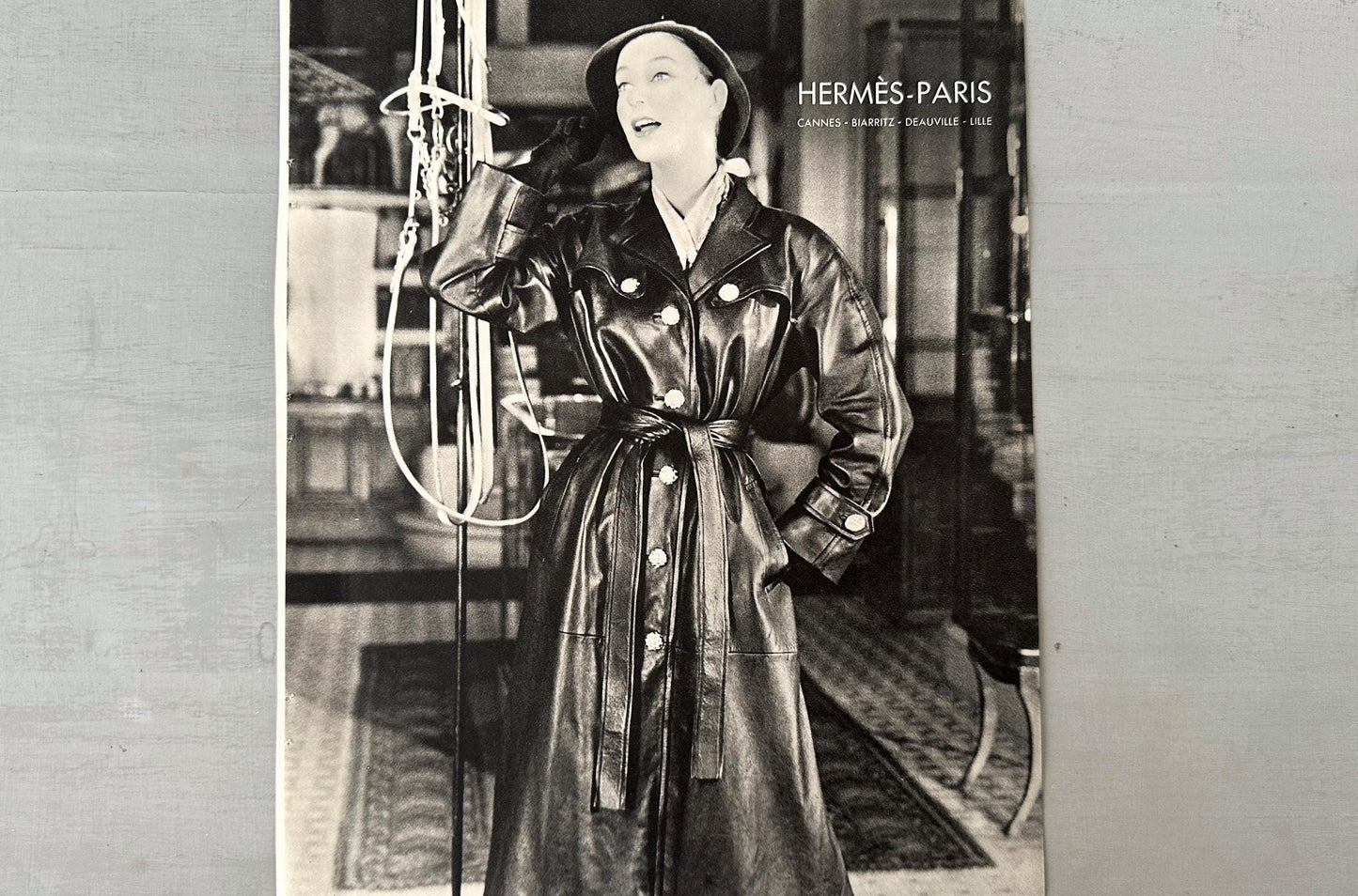 Original 1950s French Vintage Hermes Ad Poster, Mid Century Glamour Fashion Wall Art Print