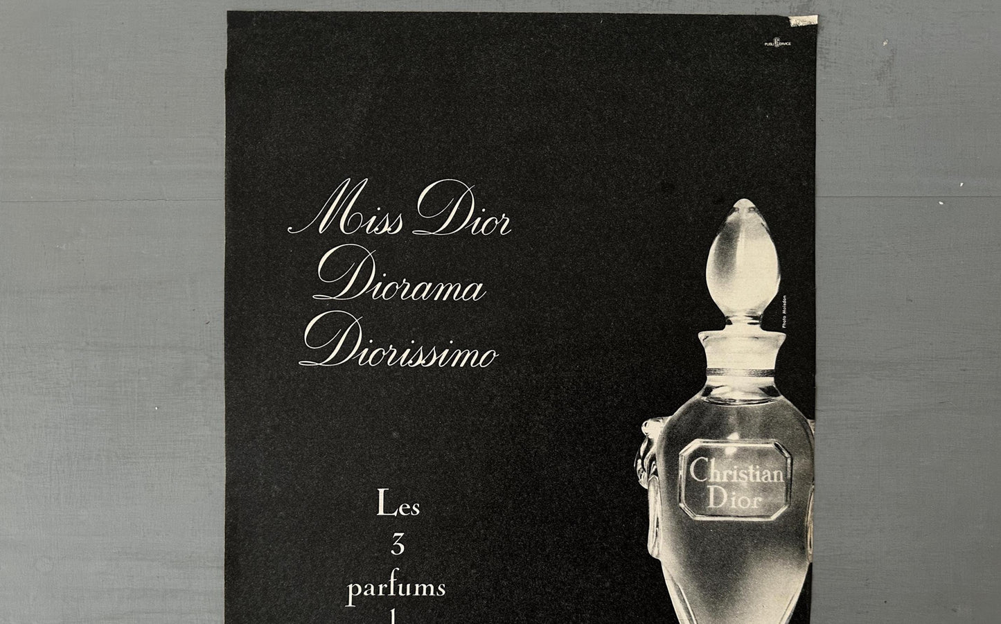 Authentic 1950s Vintage Dior Perfume Bottle Print: Original Black French Advertisement