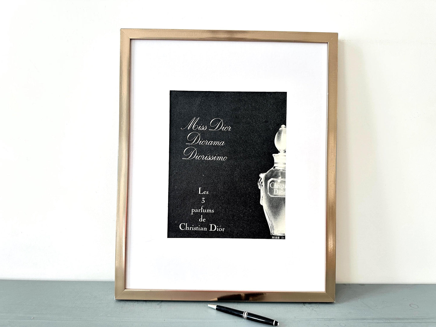 Authentic 1950s Vintage Dior Perfume Bottle Print: Original Black French Advertisement