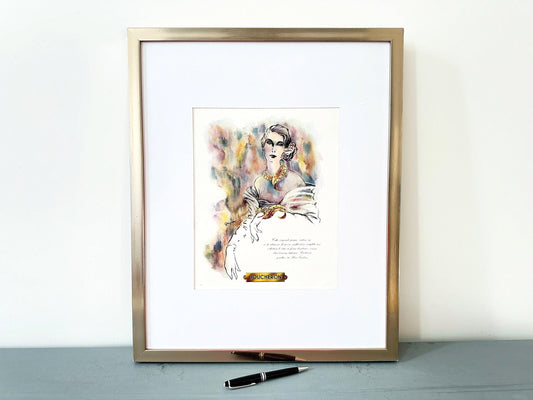 Authentic 1950s Vintage Boucheron Jewelry Print: Rare French Advertisement, Paris Glam Woman Portrait