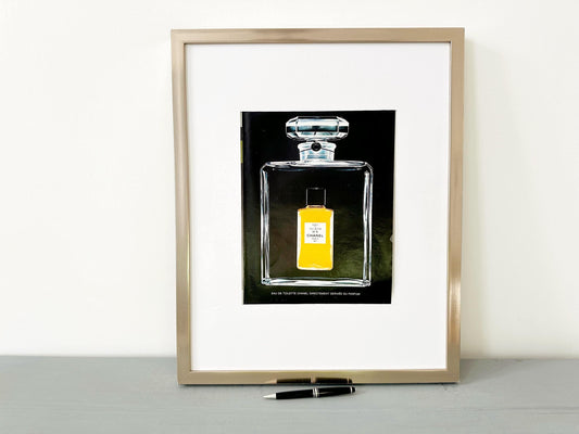Original 1960s Vintage French Classic Perfume Chanel 5 Ad Print, Authentic Minimalist Perfume Bottle Poster