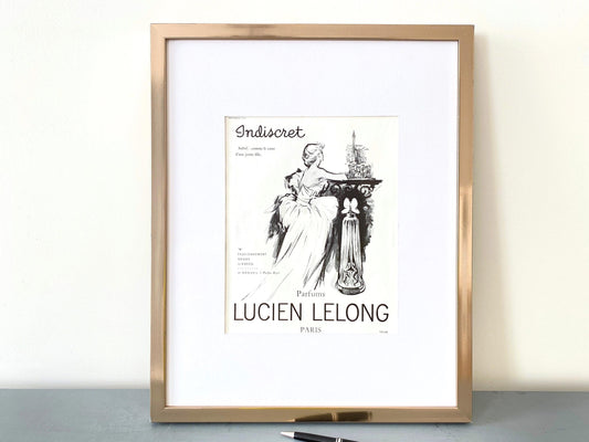 Authentic 1950s Vintage Vogue Magazine Print: Lucien Lelong Perfume Ad, Paris Fashion