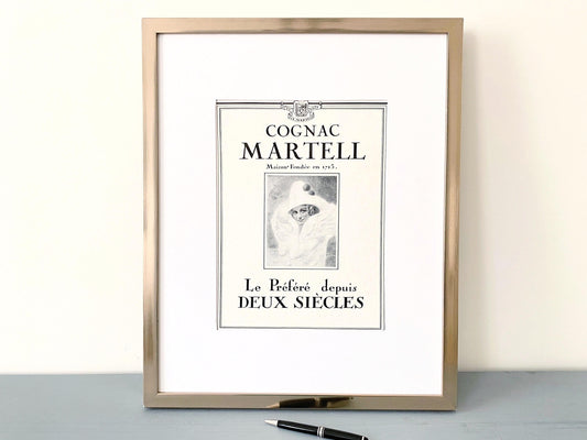 Authentic 1930s French Vintage Cognac Martell Advertisement Print, Luxury Brand Cottage Home Bar Decor