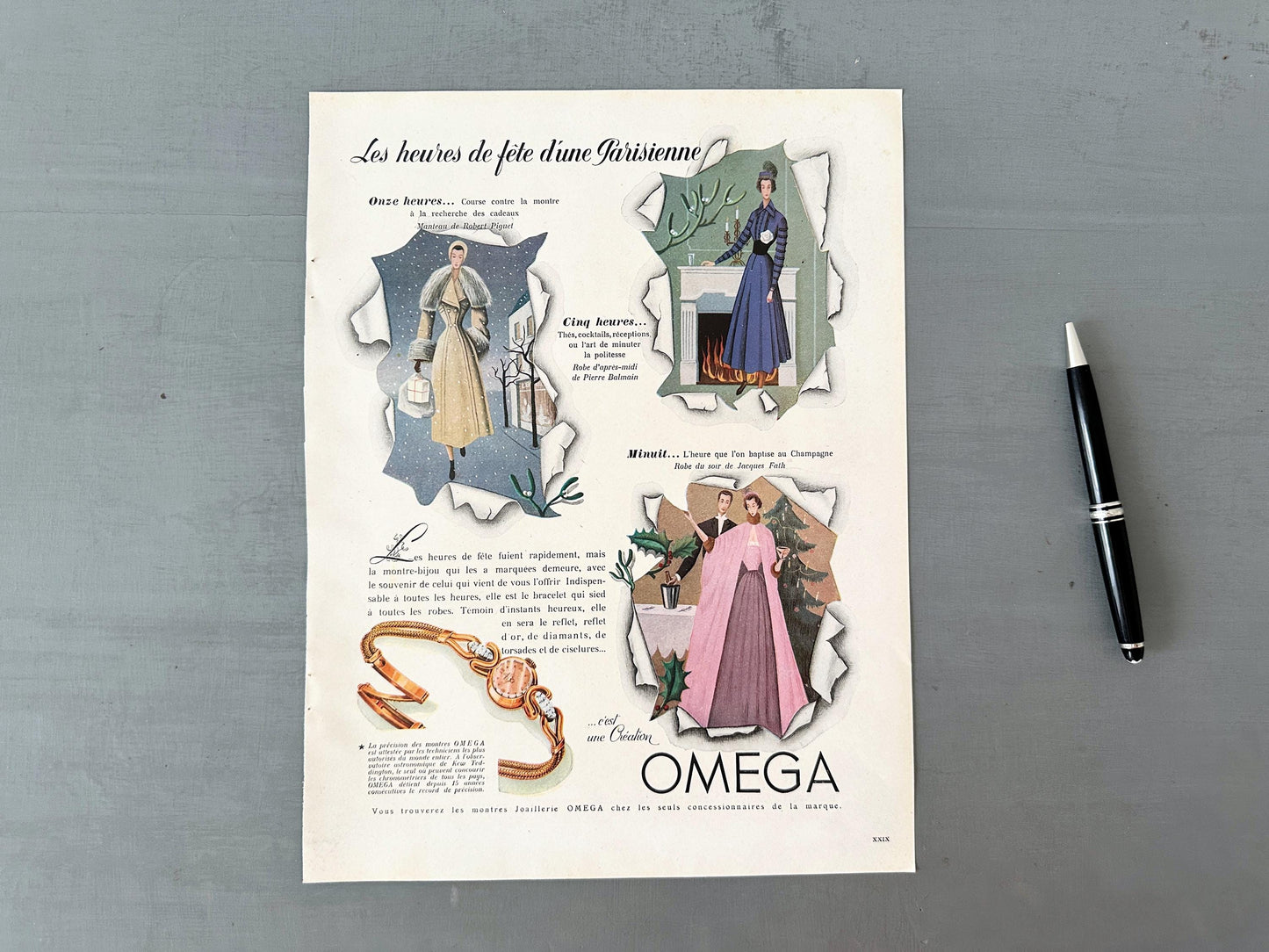 Authentic 1940s  Vintage Omega Swiss Watch Advertisement Print, Paris Art Deco Wall Art