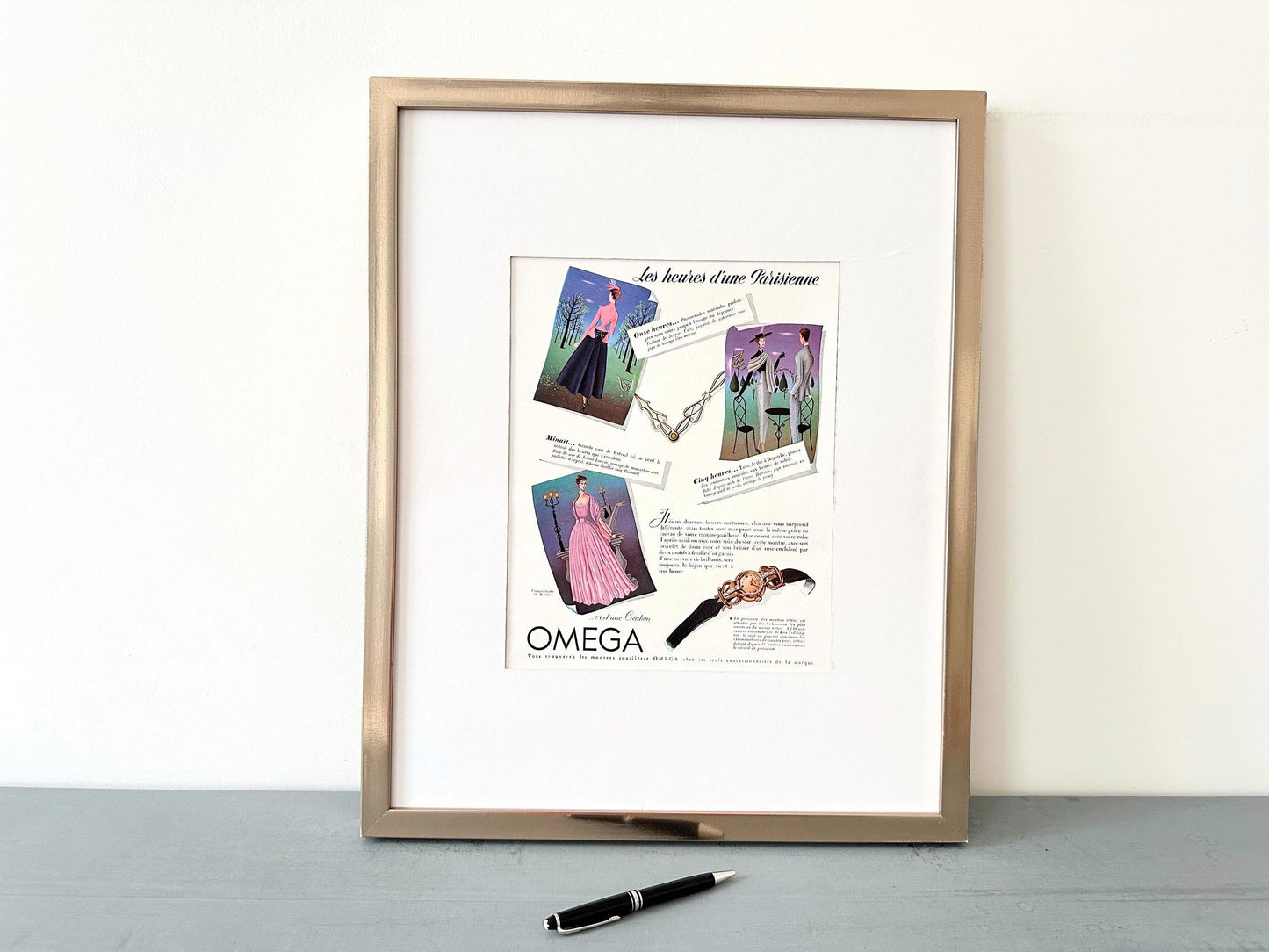 Authentic 1940s Vintage Omega Watch Advertisement Poster - Original Page from French Magazine