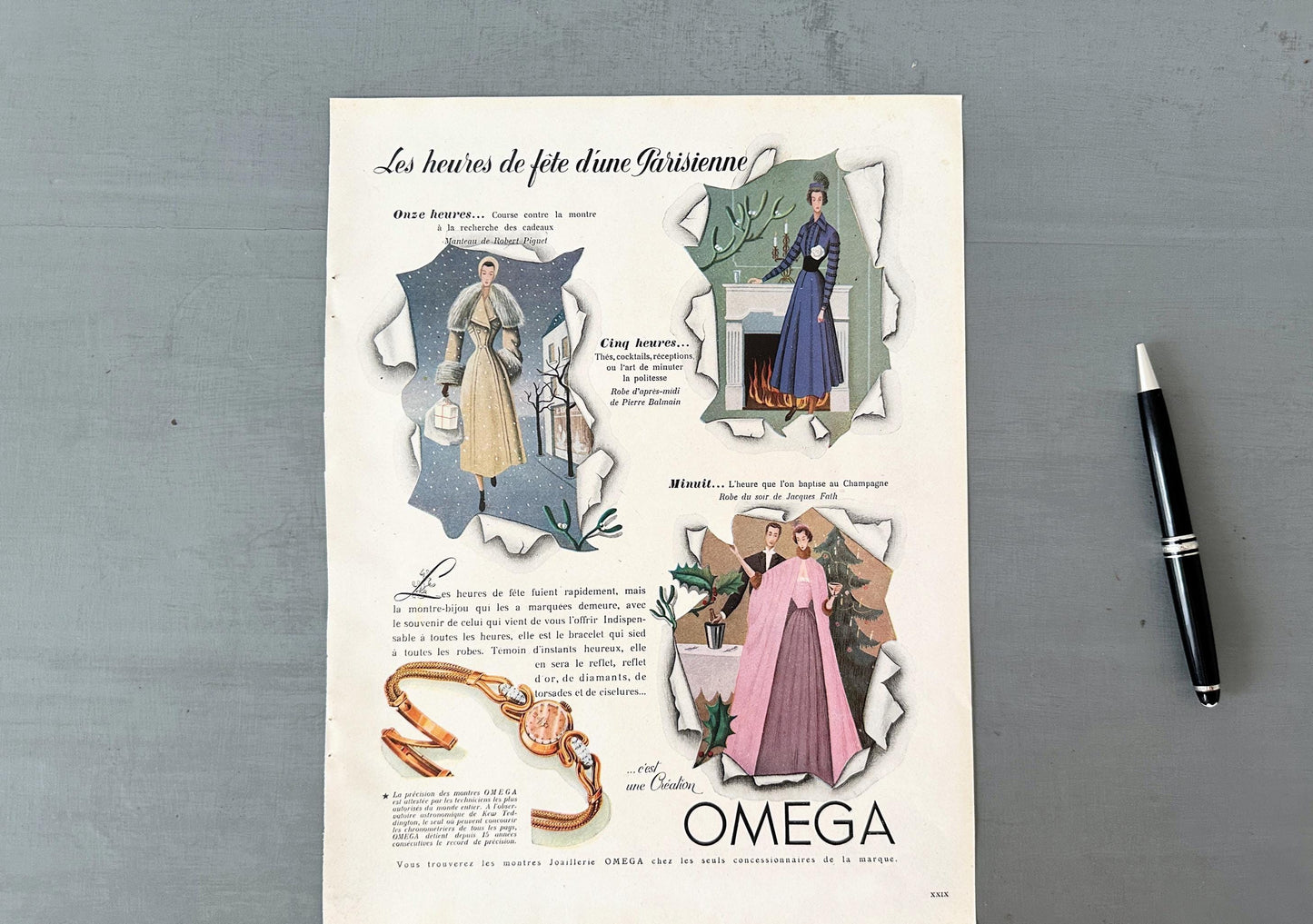 Authentic 1940s  Vintage Omega Swiss Watch Advertisement Print, Paris Art Deco Wall Art
