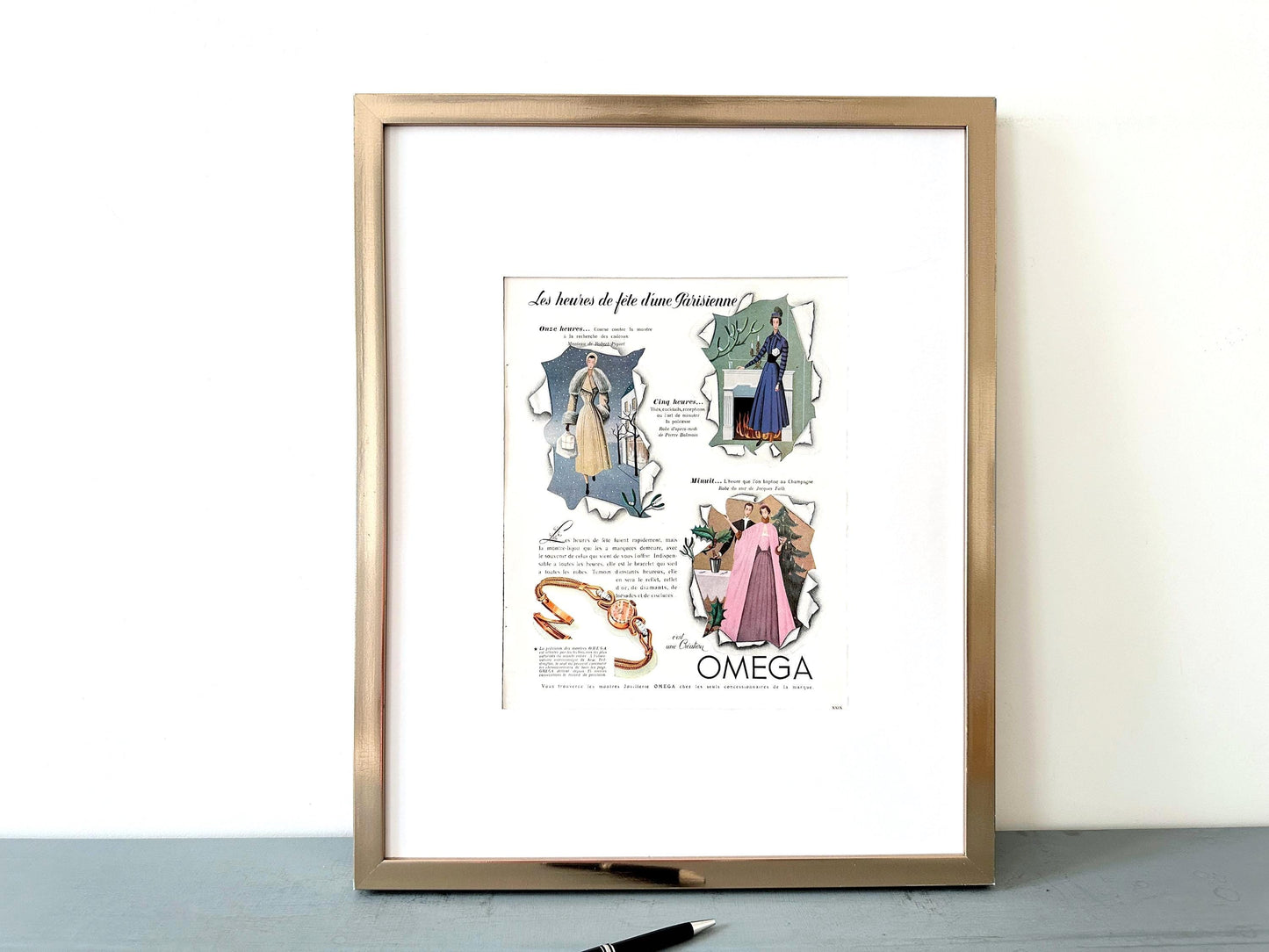 Authentic 1940s  Vintage Omega Swiss Watch Advertisement Print, Paris Art Deco Wall Art