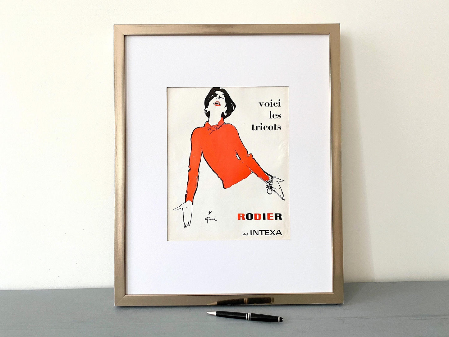 Authentic 1950s Vintage French Vogue Print: Rene Gruau Parisian Fashion Illustration