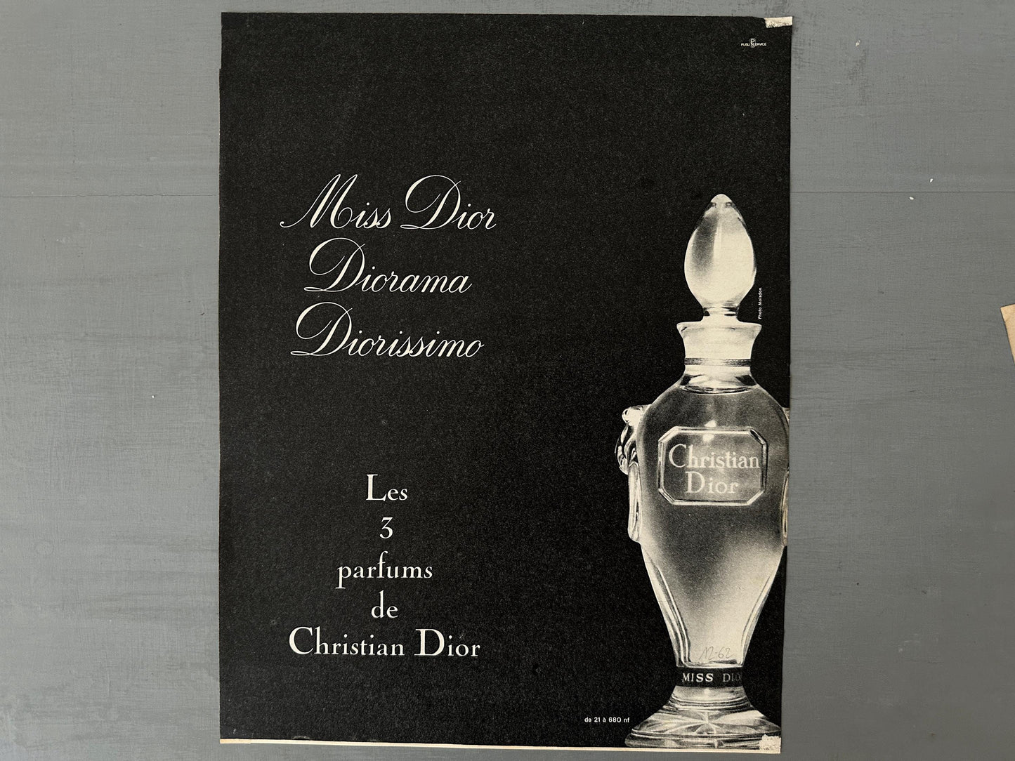 Authentic 1950s Vintage Dior Perfume Bottle Print: Original Black French Advertisement