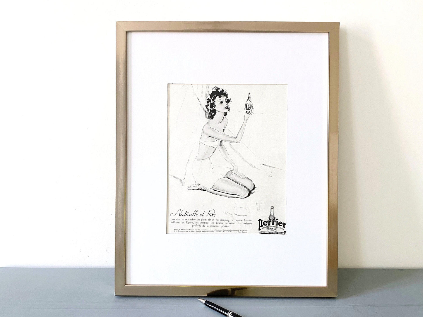 Authentic 1950s Vintage Perrier Ad Poster: Rare French Mineral Water Print, Mid-Century Wall Art