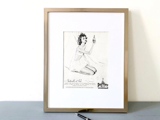 Authentic 1950s Vintage Perrier Ad Poster: Rare French Mineral Water Print, Mid-Century Wall Art