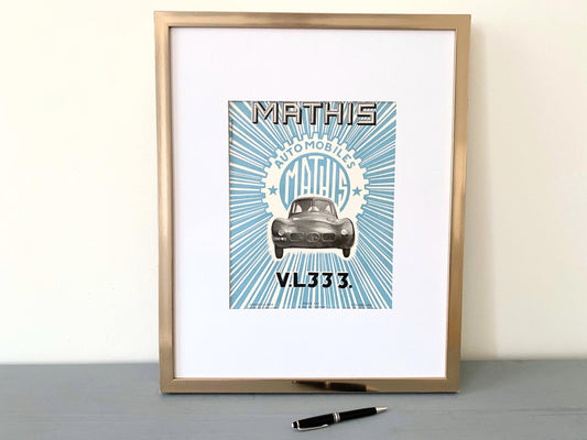 Authentic 1930s Vintage Mathis Car Ad Poster: French Automobile Art Deco Print