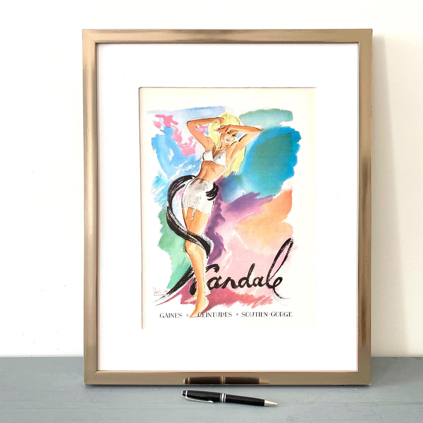 Authentic 1940s Vintage French Lingerie Advertisement Wall Art Print, Boheme Girl Poster