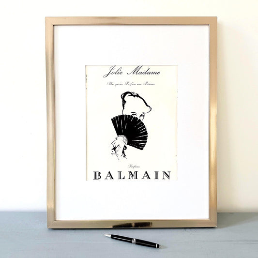 Original 1950s Vintage Balmain Perfume Ad Print: Rene Gruau Mid-Century Modern Illustration