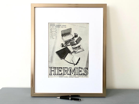 French 1930s Vintage Hermes Advertisement Poster, Mid Century Luxury Brand Office or Wardrobe Wall Art Print