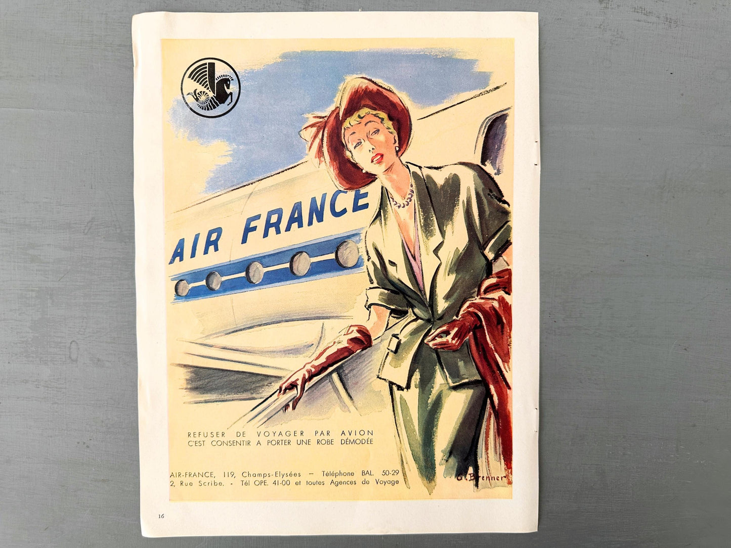 Authentic 1950s Vintage Air France Ad Poster: Mid-Century Modern Travel Wall Art