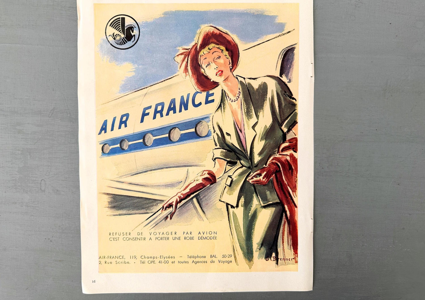 Authentic 1950s Vintage Air France Ad Poster: Mid-Century Modern Travel Wall Art