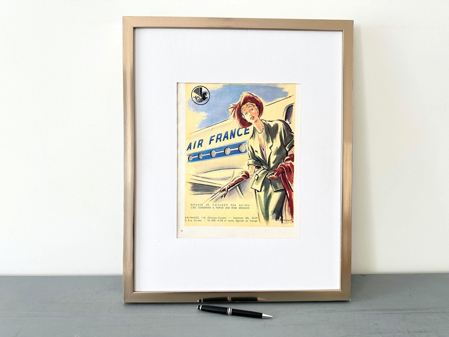 Authentic 1950s Vintage Air France Ad Poster: Mid-Century Modern Travel Wall Art