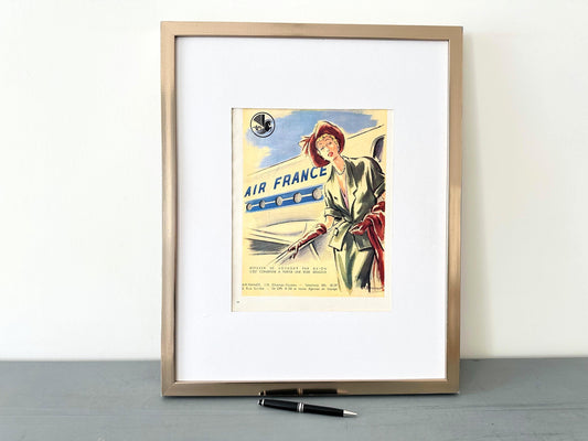 Authentic 1950s Vintage Air France Ad Poster: Mid-Century Modern Travel Wall Art