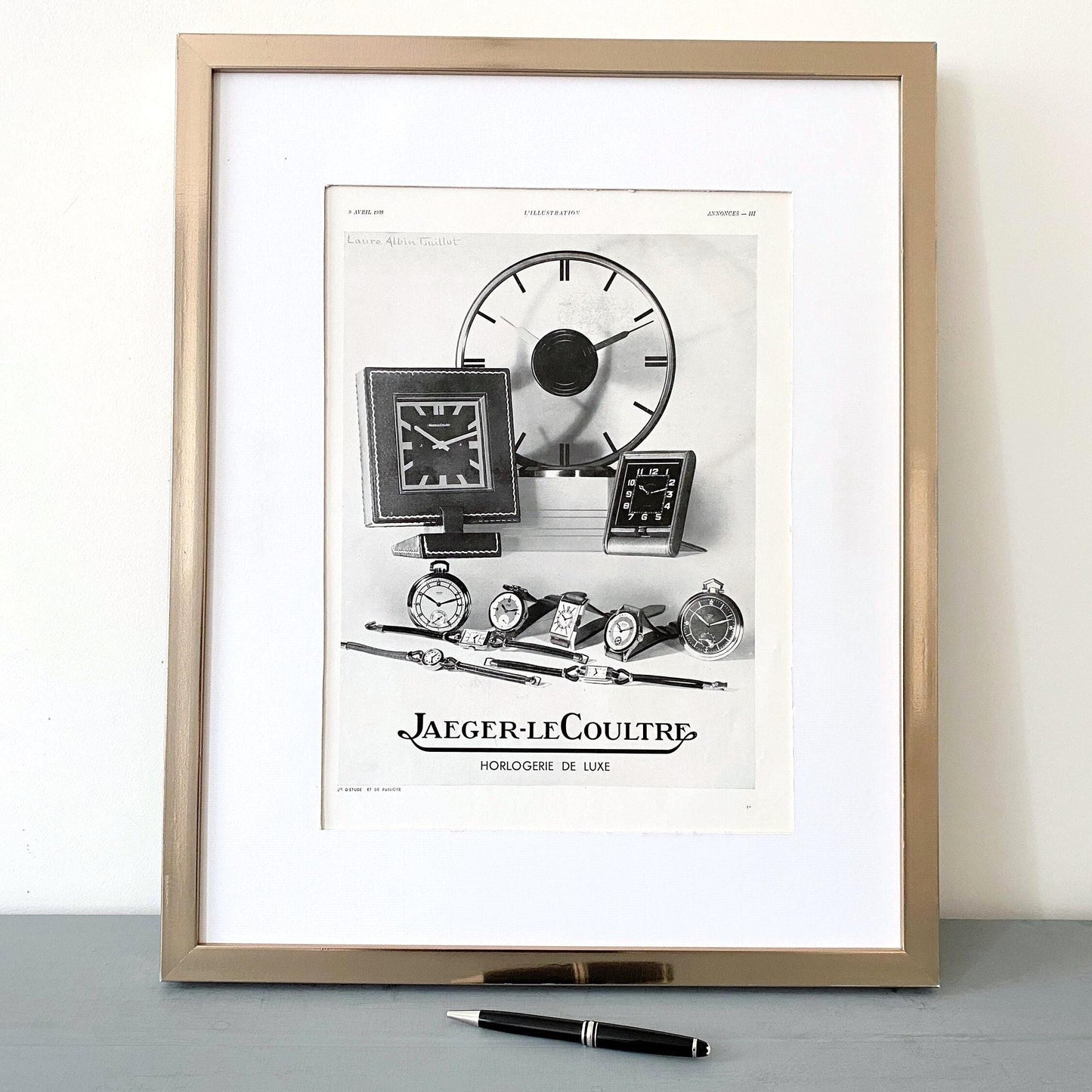 Authentic 1930s Vintage Jaeger Clock Advertisement Print: Mid-Century Modern Wall Art