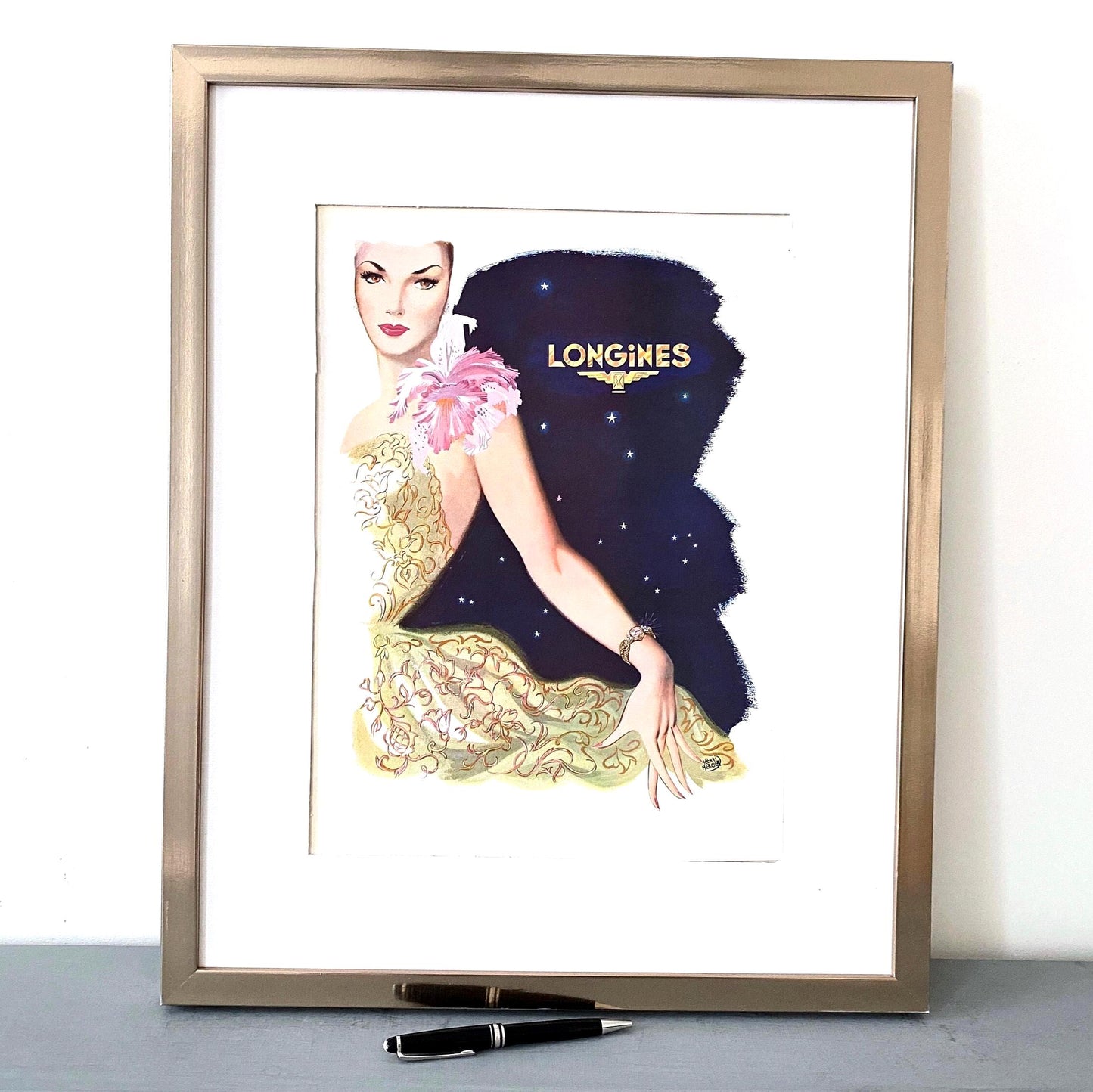 1940s Authentic Vintage Longines Swiss Luxury Brand Watch Ad Print, French Woman Poster