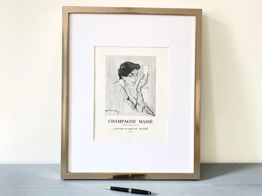 Authentic 1950s Vintage Reims Masse Champagne Advertisement Print: Home Bar or Dining Room Wall Art Decor
