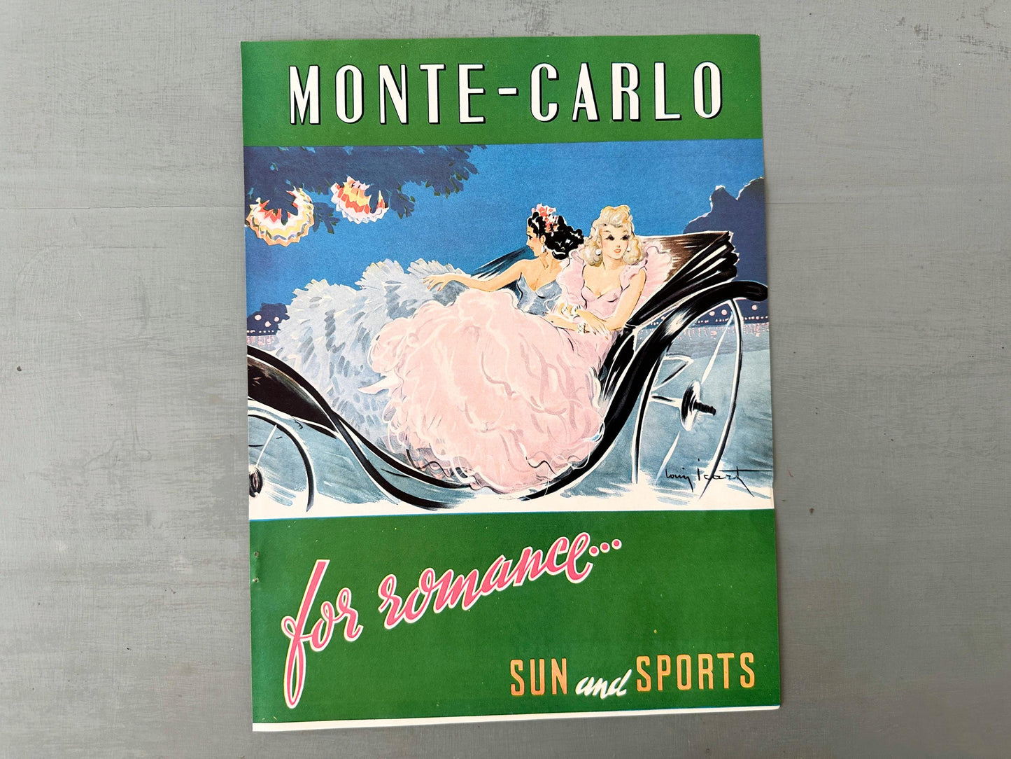 Original 1940s Vintage Monte Carlo Travel Poster: Rare Cote d'Azur Print, Louis Icart Art