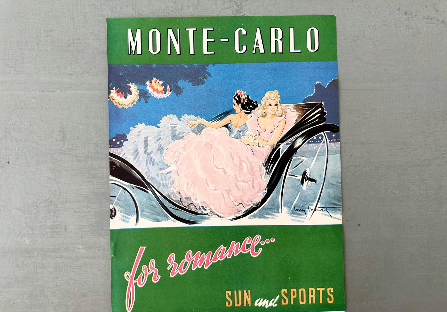 Original 1940s Vintage Monte Carlo Travel Poster: Rare Cote d'Azur Print, Louis Icart Art