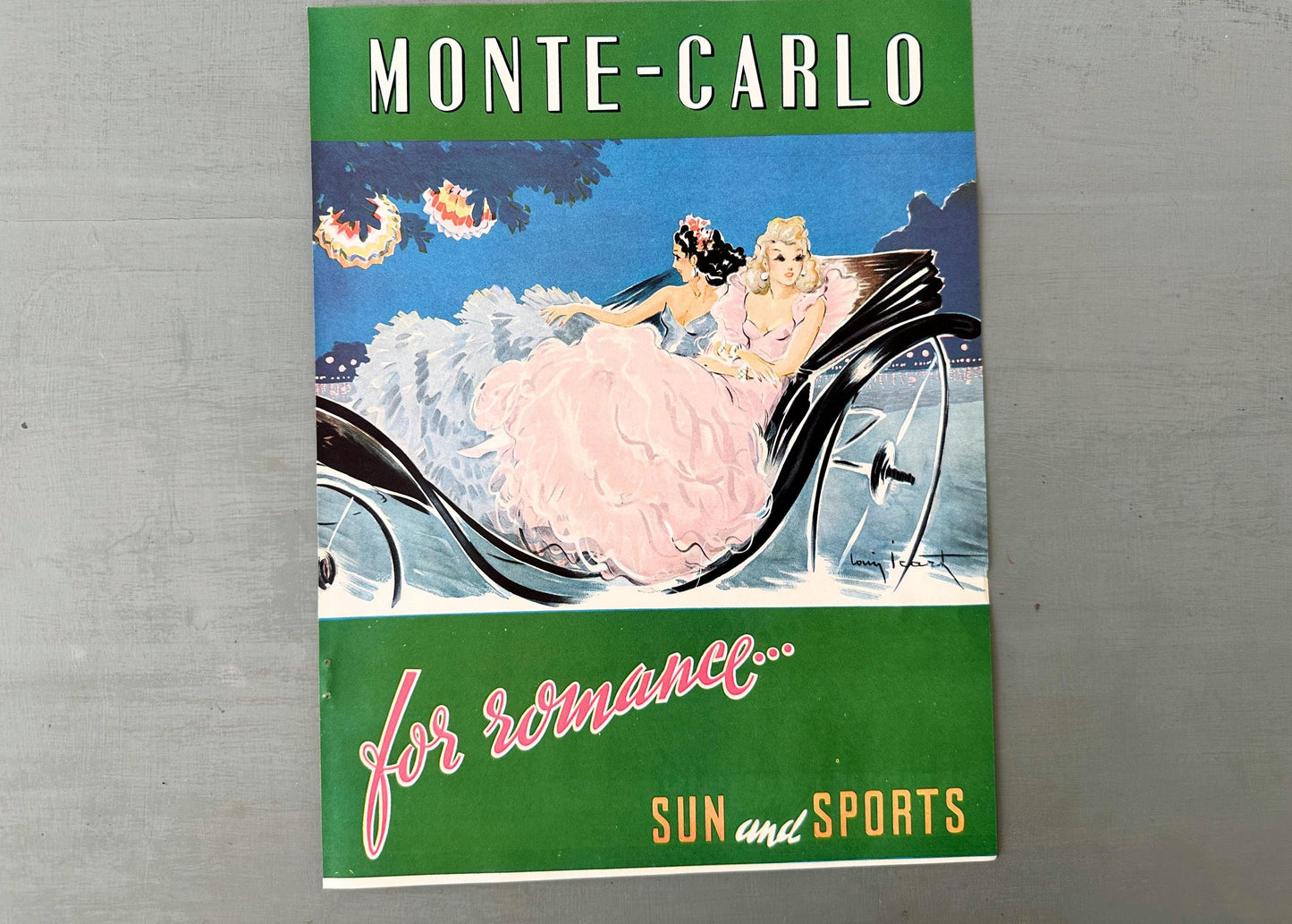 Original 1940s Vintage Monte Carlo Travel Poster: Rare Cote d'Azur Print, Louis Icart Art