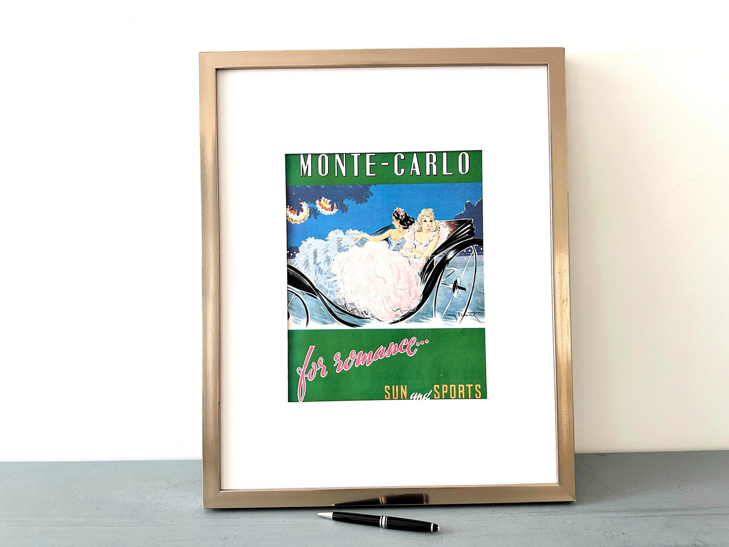 Original 1940s Vintage Monte Carlo Travel Poster: Rare Cote d'Azur Print, Louis Icart Art